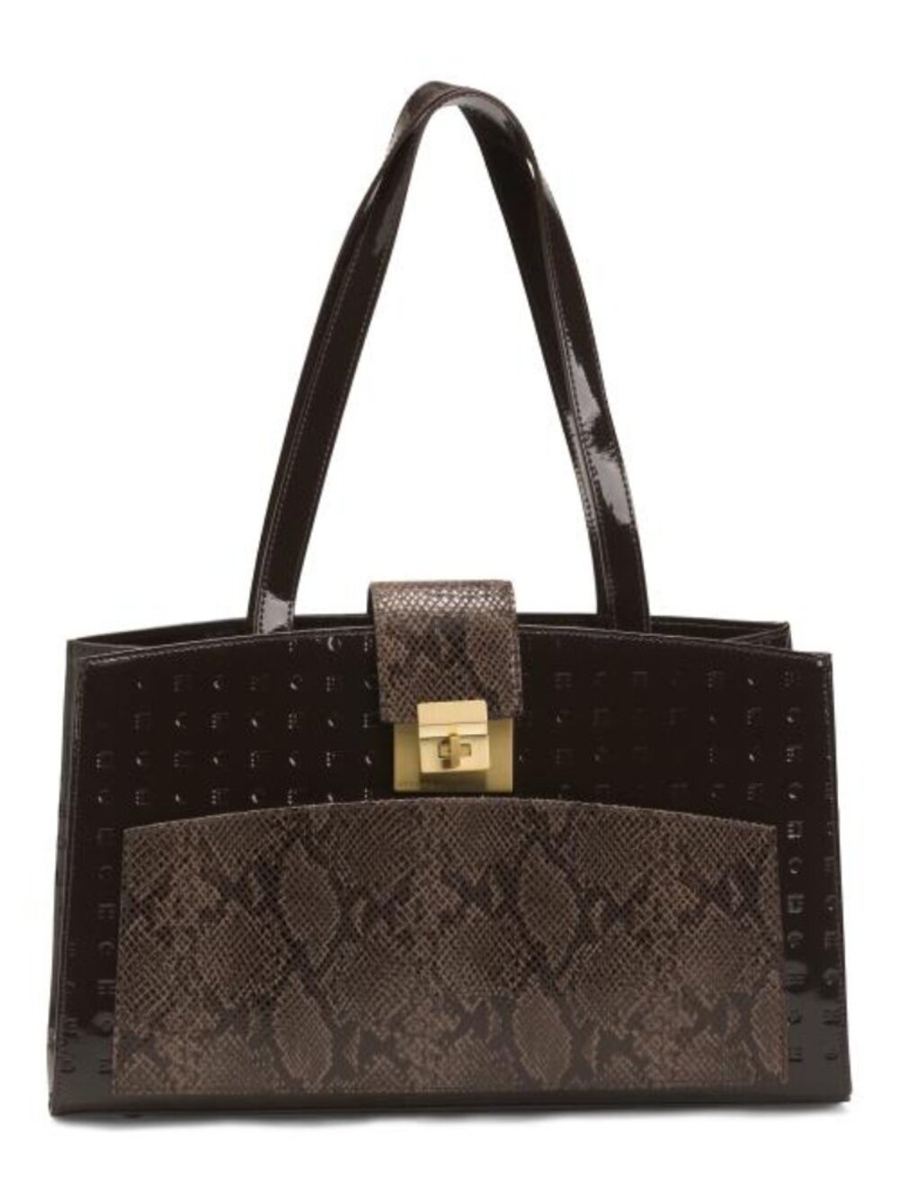 ARCADIA Made In Italy Patent Leather Tote With Front Snake Pocket